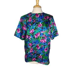 Vintage LAURA & JAYNE COLLECTION Tropical Floral Print Blouse Size 12 Womens 80s